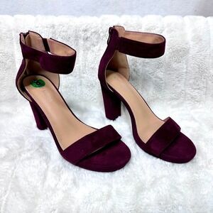 Top Moda Block Heel Sandals Women Size 8 Burgundy Excellent Ankle Strap Zipper